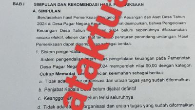 Inspektorat Temukan Kelemahan Pengelolaan Keuangan Desa Pagar Negara Tahun 2024