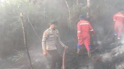 Polsek Kota Agung Bersama Damkar Padamkan Kebakaran Lahan Setengah Hektare di Talang Jawa